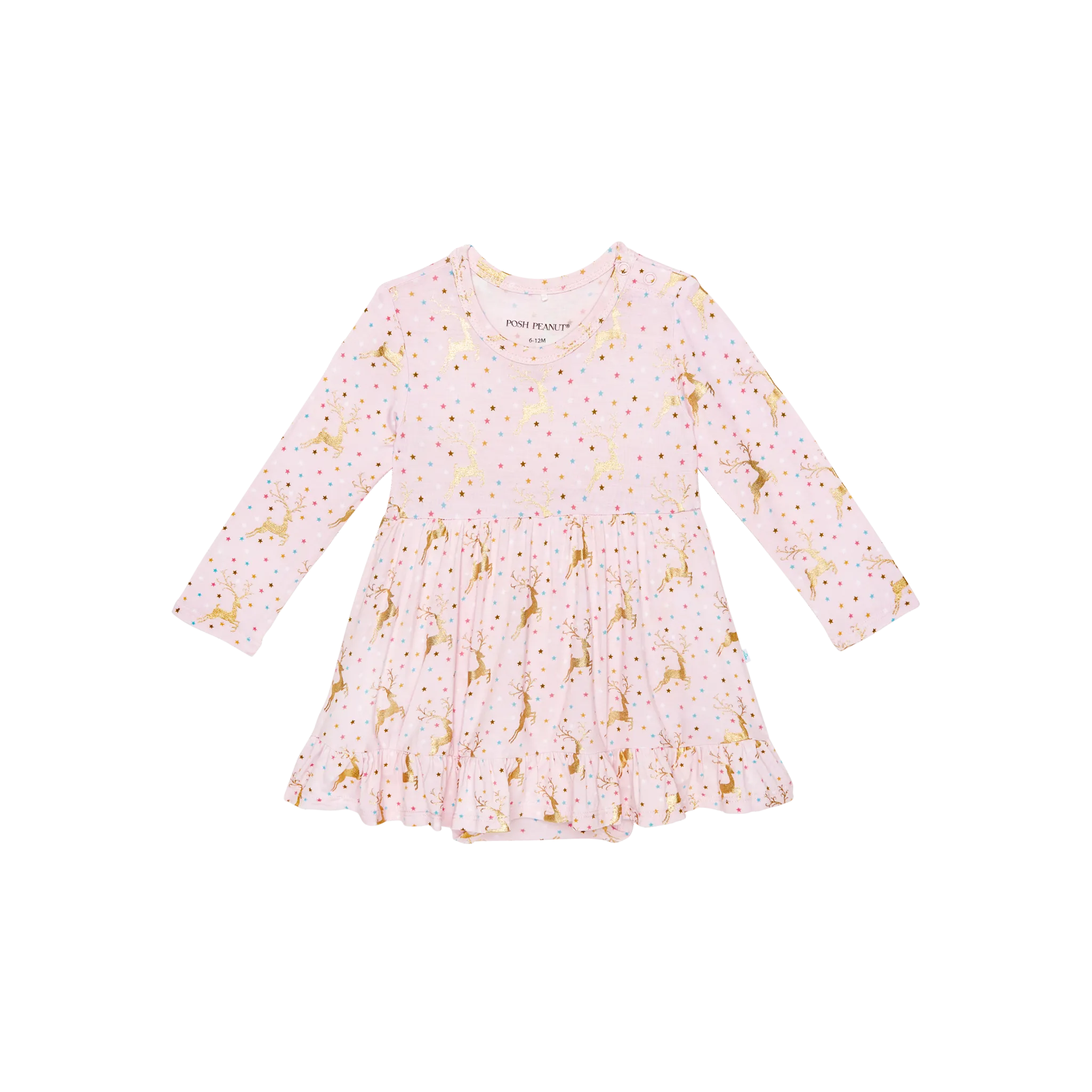 Posh Peanut Long Sleeve Girls Ruffled Bodysuit Dress in Ryleigh
