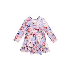 Posh Peanut Long Sleeve Girls Ruffled Twirl Bodysuit Dress in Annie