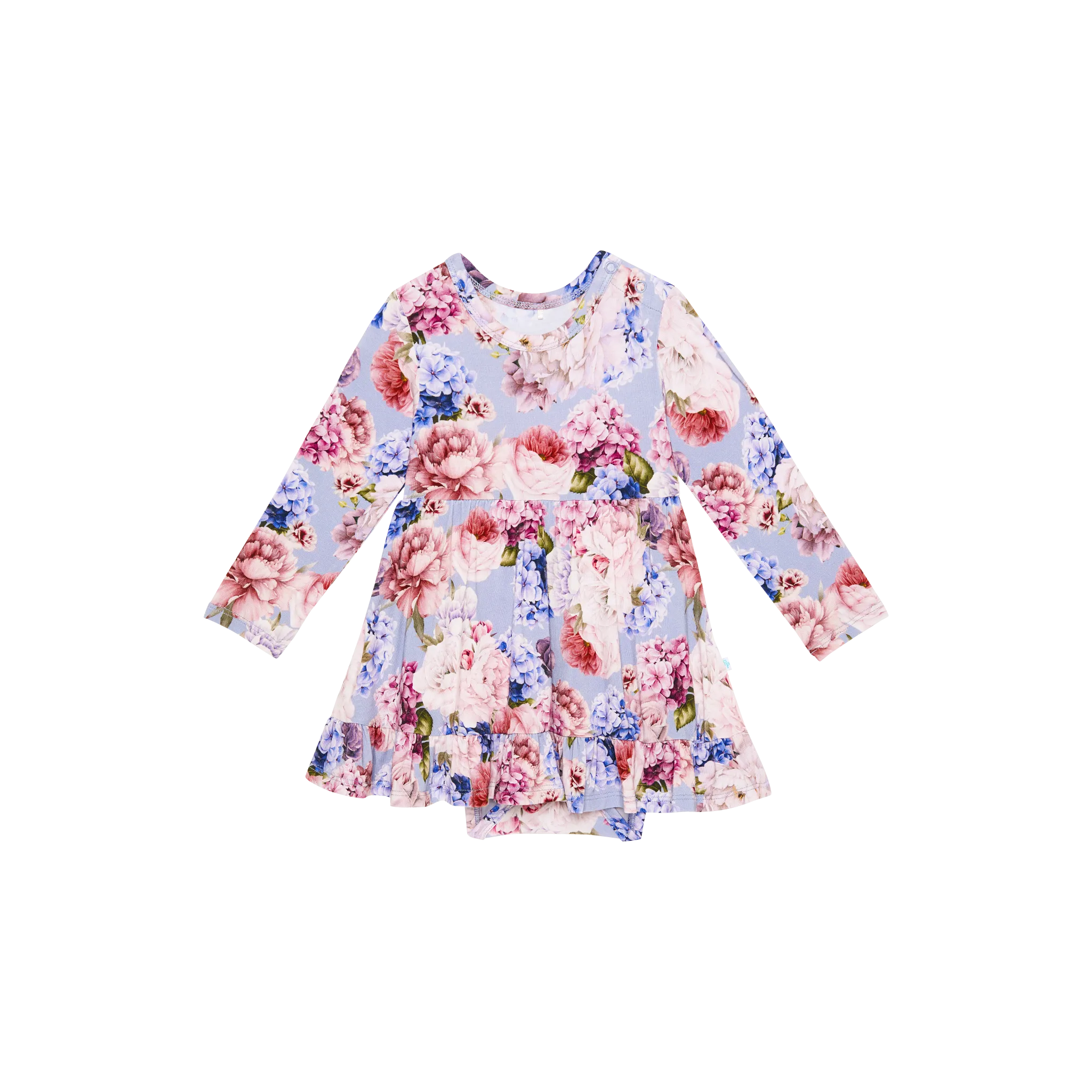 Posh Peanut Long Sleeve Girls Ruffled Twirl Bodysuit Dress in Annie