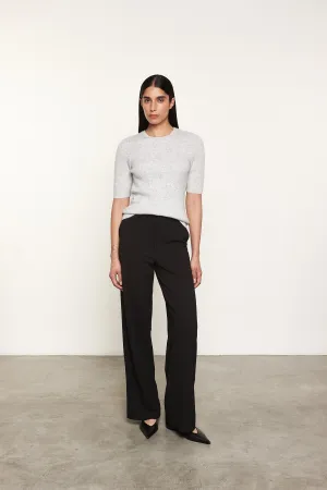 Powder Rib Knitted Half Sleeve Crew in Heather Grey