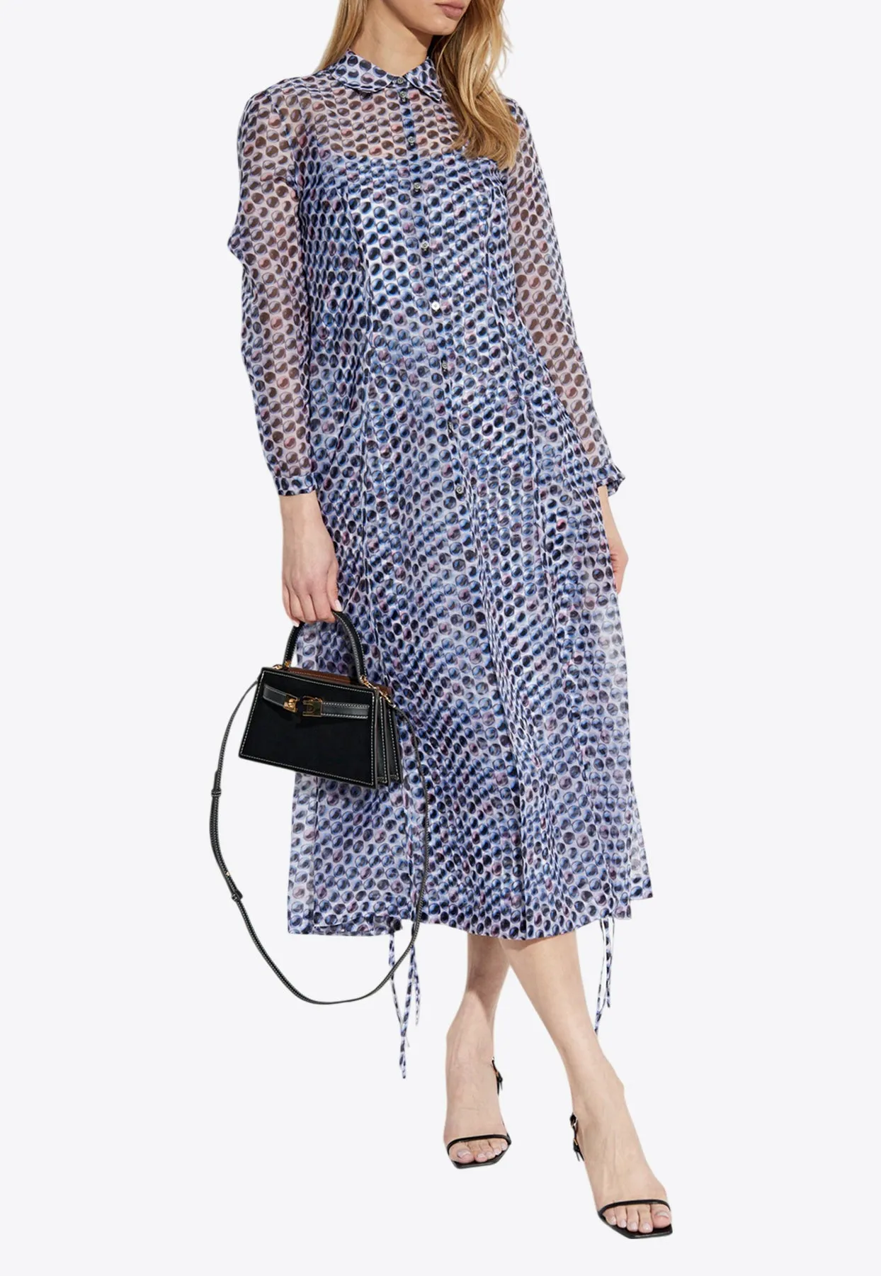 Printed Pearls Midi Sheer Shirt Dress