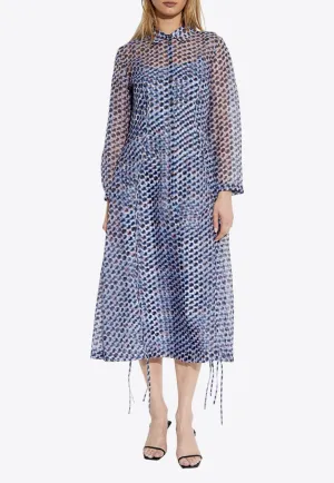 Printed Pearls Midi Sheer Shirt Dress