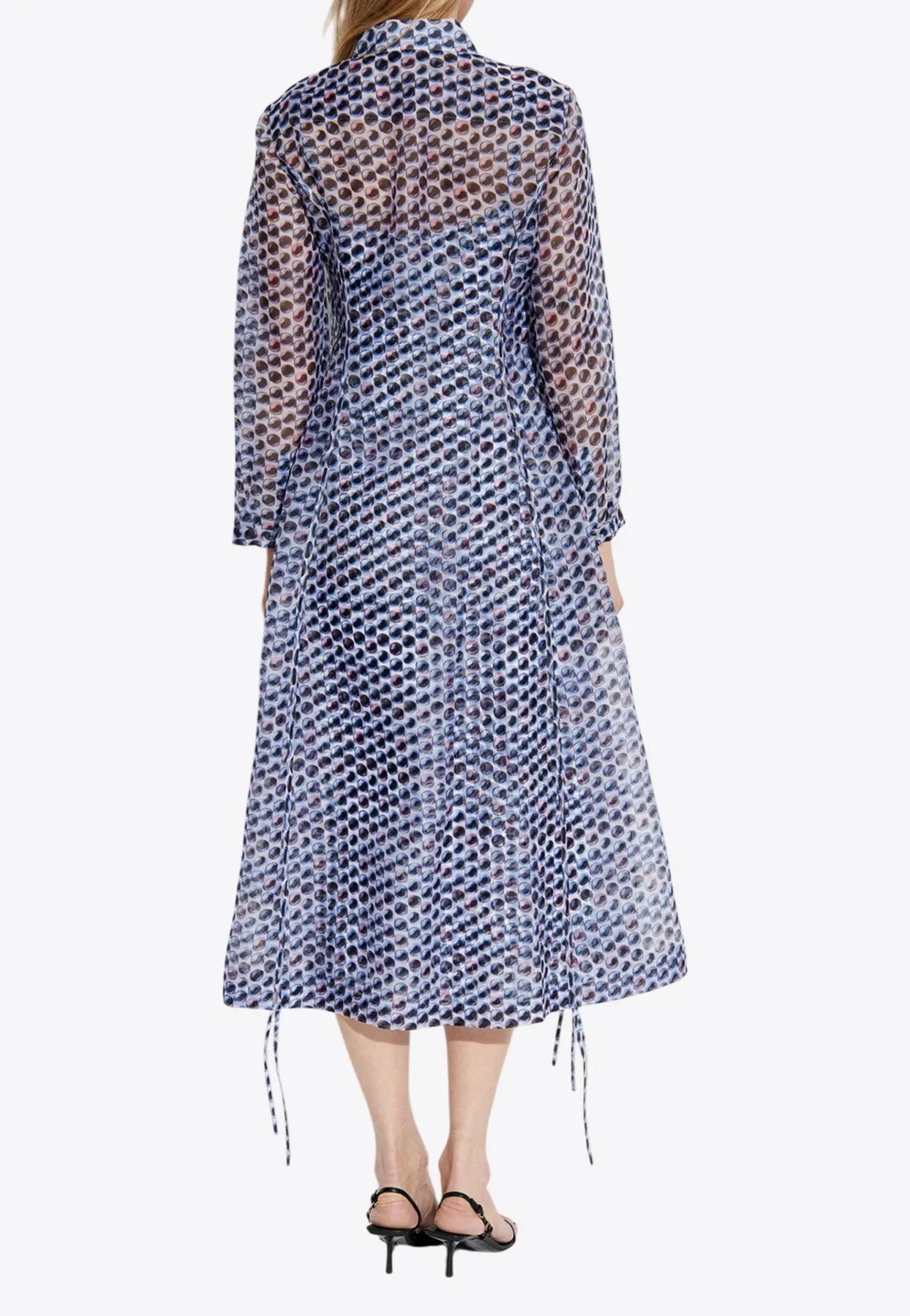Printed Pearls Midi Sheer Shirt Dress