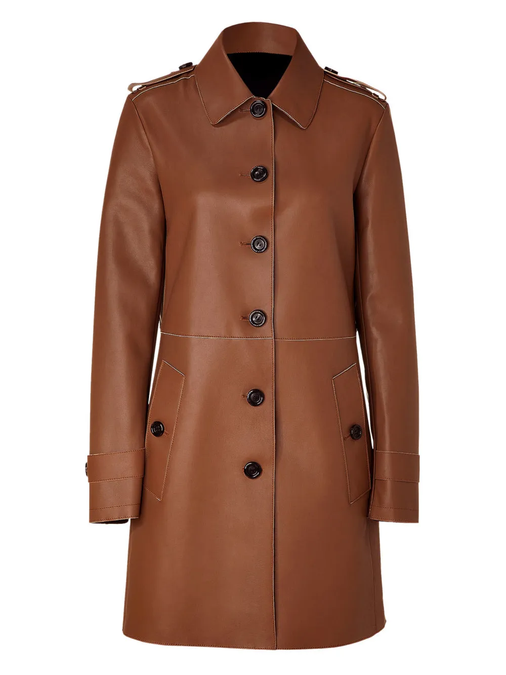 Push-Button Elegance Leather Coat for Women