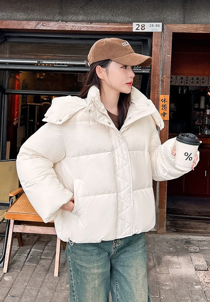 Quilted and Windproof Solid Puffer Jacket for Women