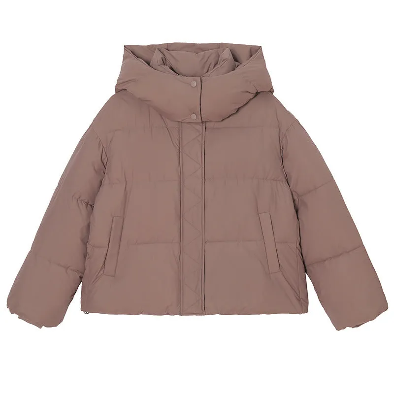 Quilted and Windproof Solid Puffer Jacket for Women