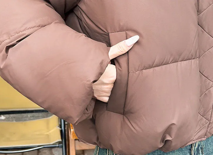 Quilted and Windproof Solid Puffer Jacket for Women