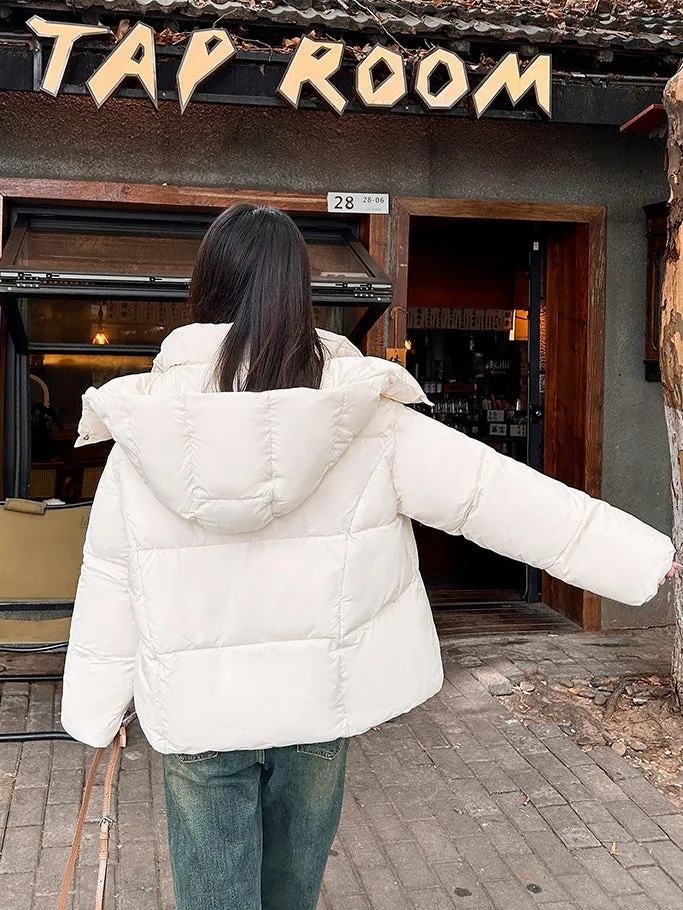 Quilted and Windproof Solid Puffer Jacket for Women