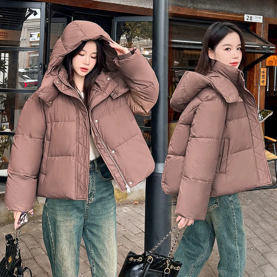 Quilted and Windproof Solid Puffer Jacket for Women