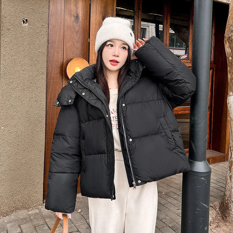 Quilted and Windproof Solid Puffer Jacket for Women