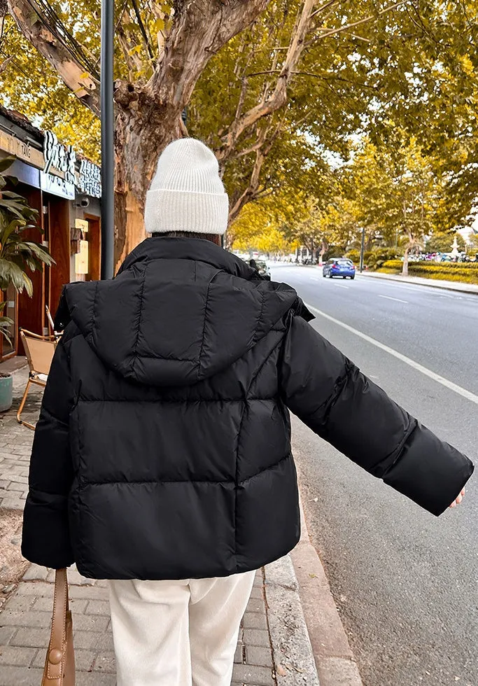 Quilted and Windproof Solid Puffer Jacket for Women