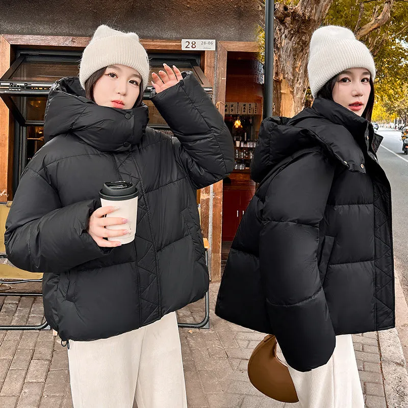 Quilted and Windproof Solid Puffer Jacket for Women