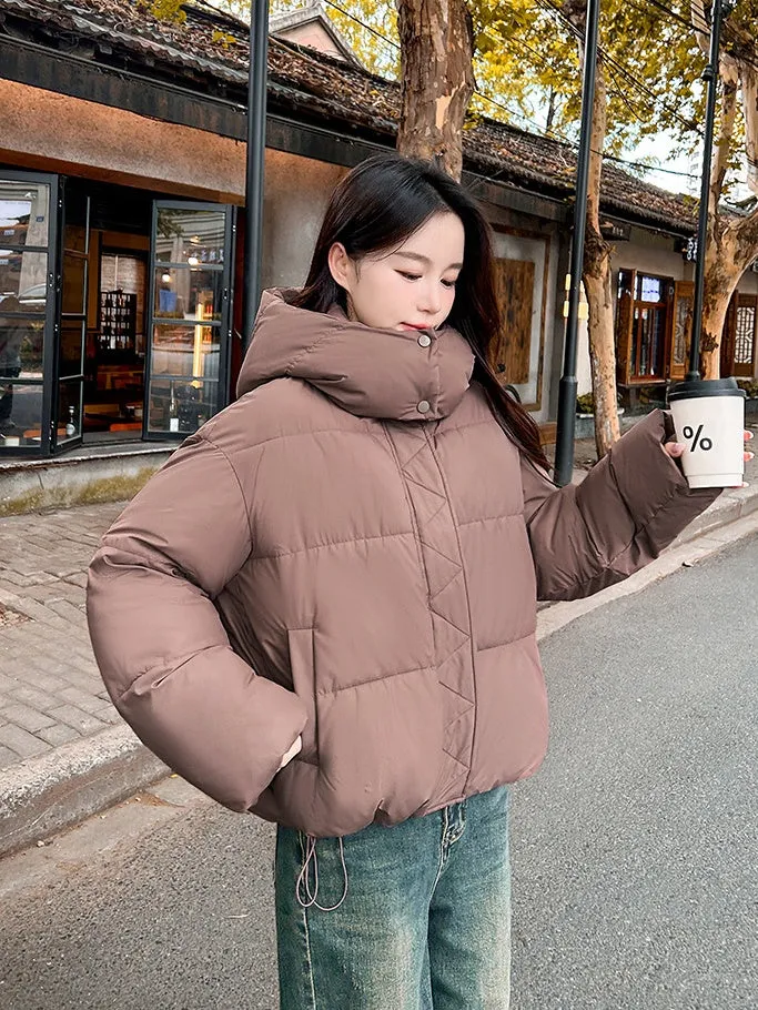 Quilted and Windproof Solid Puffer Jacket for Women