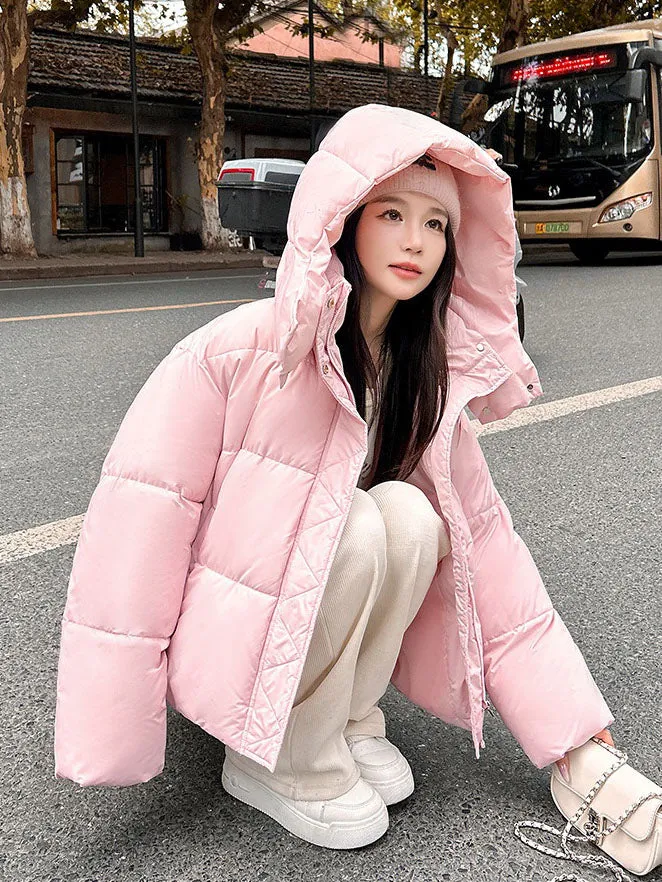 Quilted and Windproof Solid Puffer Jacket for Women