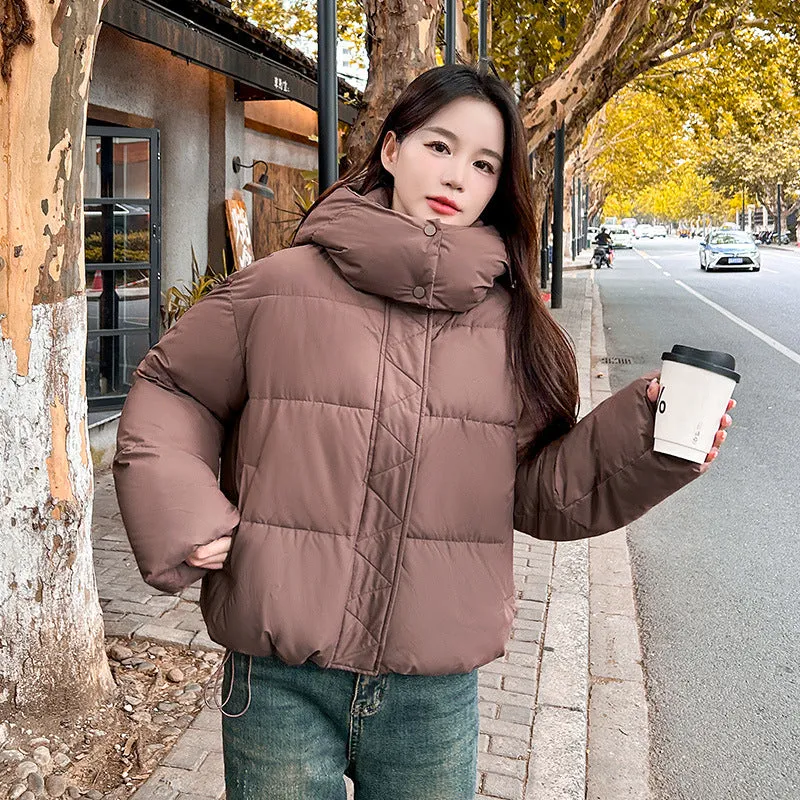 Quilted and Windproof Solid Puffer Jacket for Women