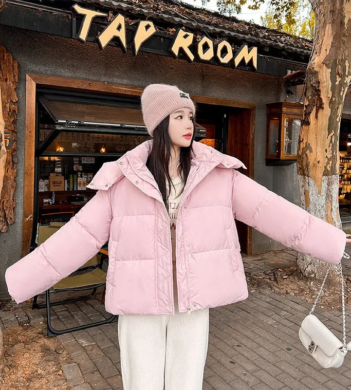 Quilted and Windproof Solid Puffer Jacket for Women