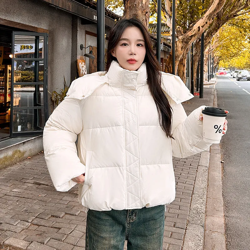 Quilted and Windproof Solid Puffer Jacket for Women