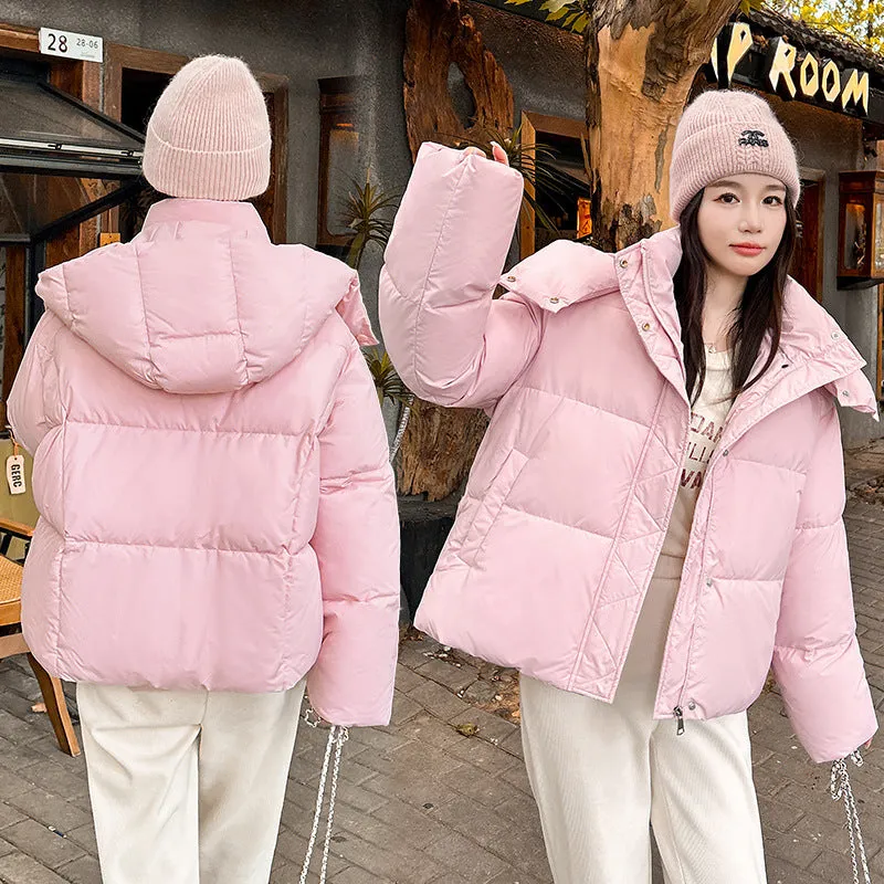 Quilted and Windproof Solid Puffer Jacket for Women
