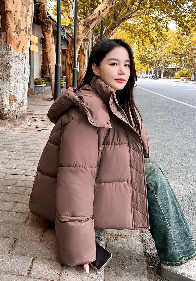 Quilted and Windproof Solid Puffer Jacket for Women