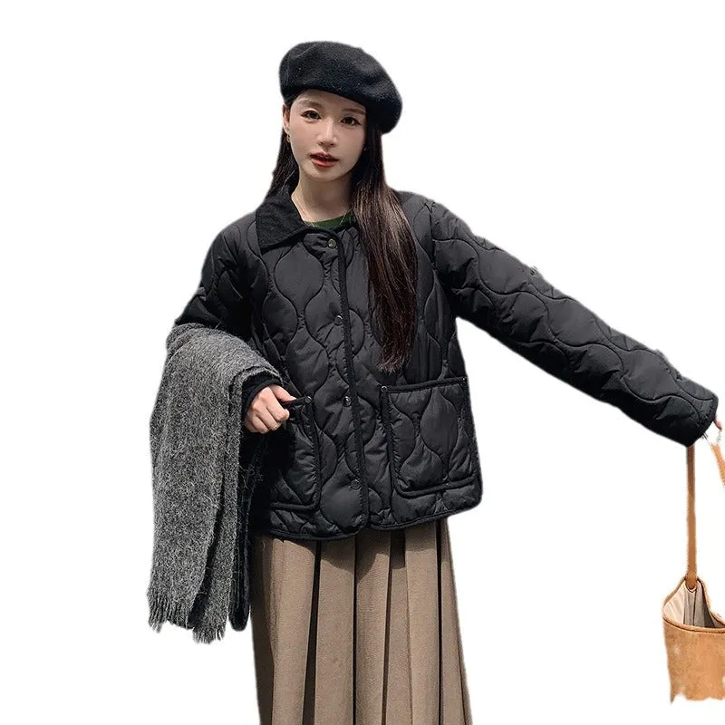Quilted Windproof Puffer Jacket with Label Detailing and Water-resistant Feature