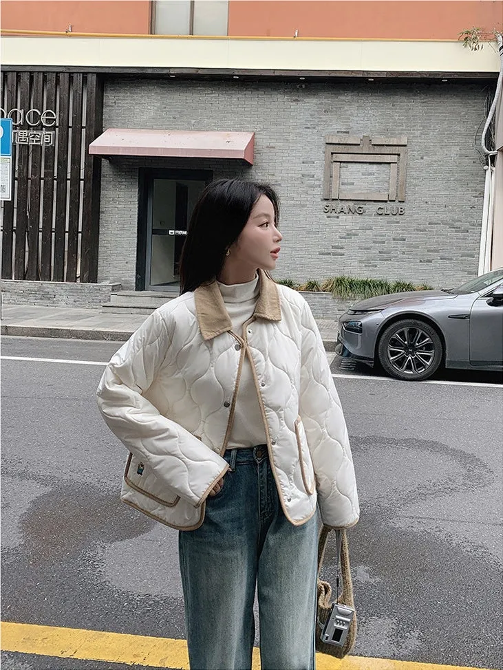 Quilted Windproof Puffer Jacket with Label Detailing and Water-resistant Feature