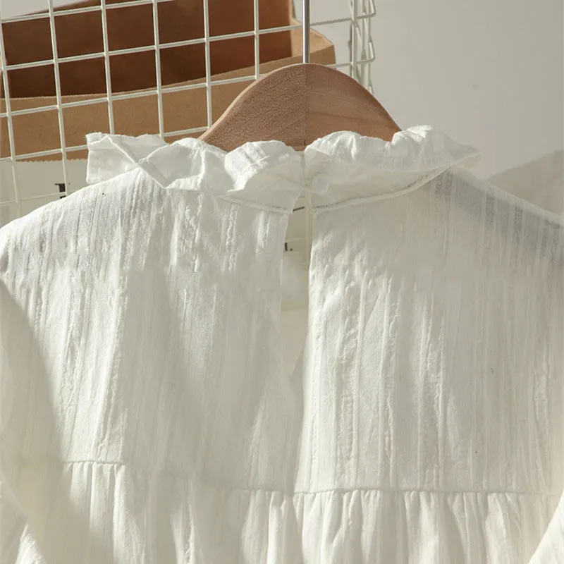 "WHITE FUNGUS COLLAR LONG SLEEVE" DRESS N111206