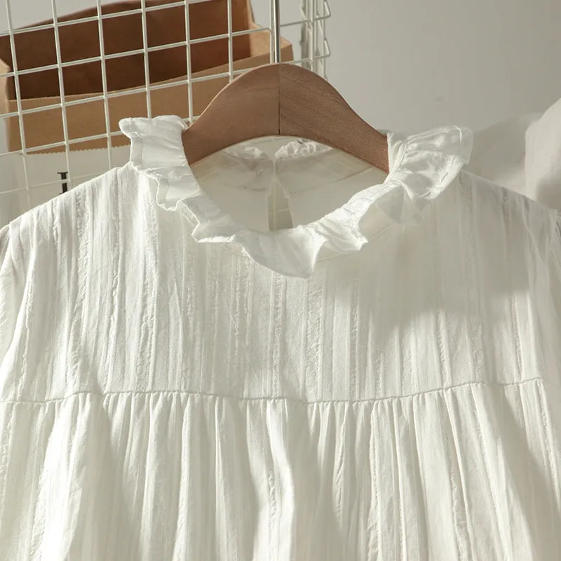 "WHITE FUNGUS COLLAR LONG SLEEVE" DRESS N111206