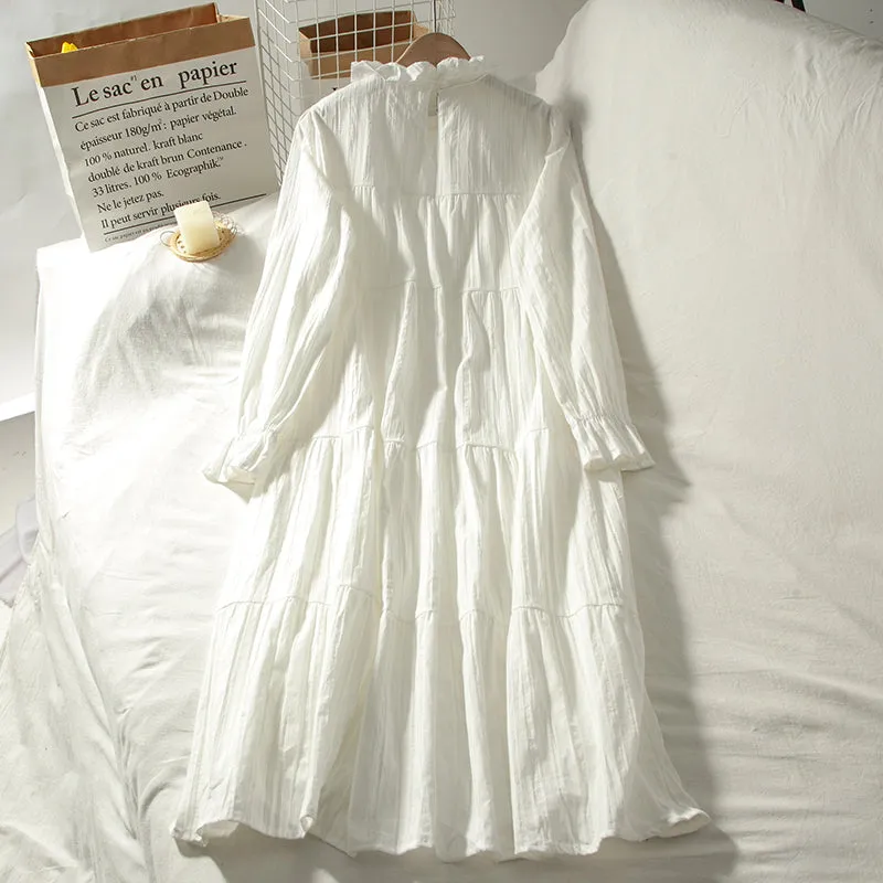 "WHITE FUNGUS COLLAR LONG SLEEVE" DRESS N111206