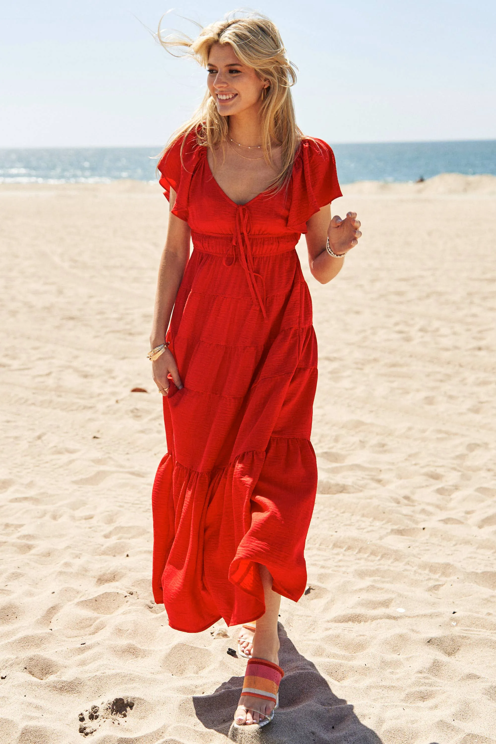 Red Bow Detail Maxi Dress