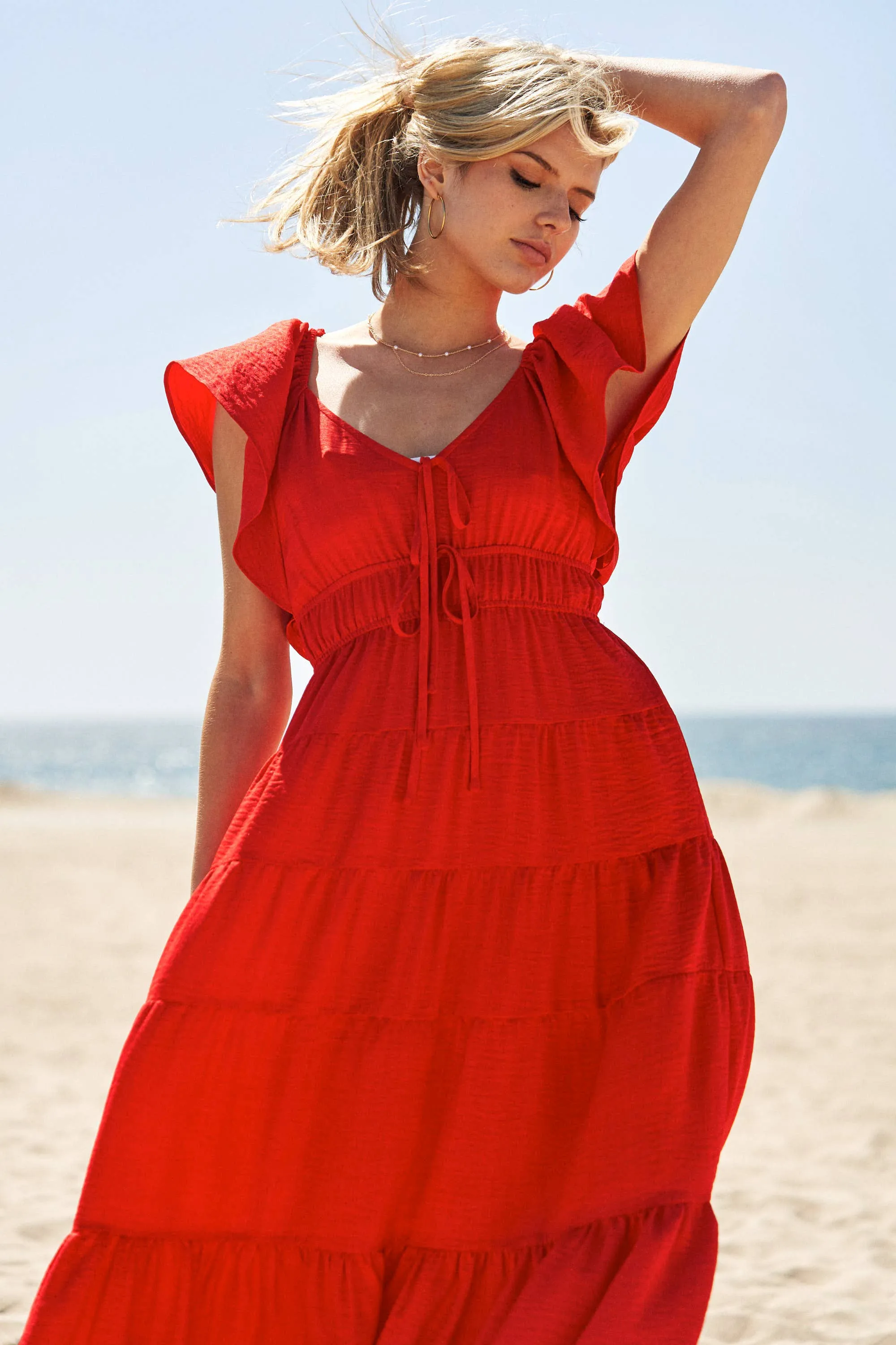 Red Bow Detail Maxi Dress