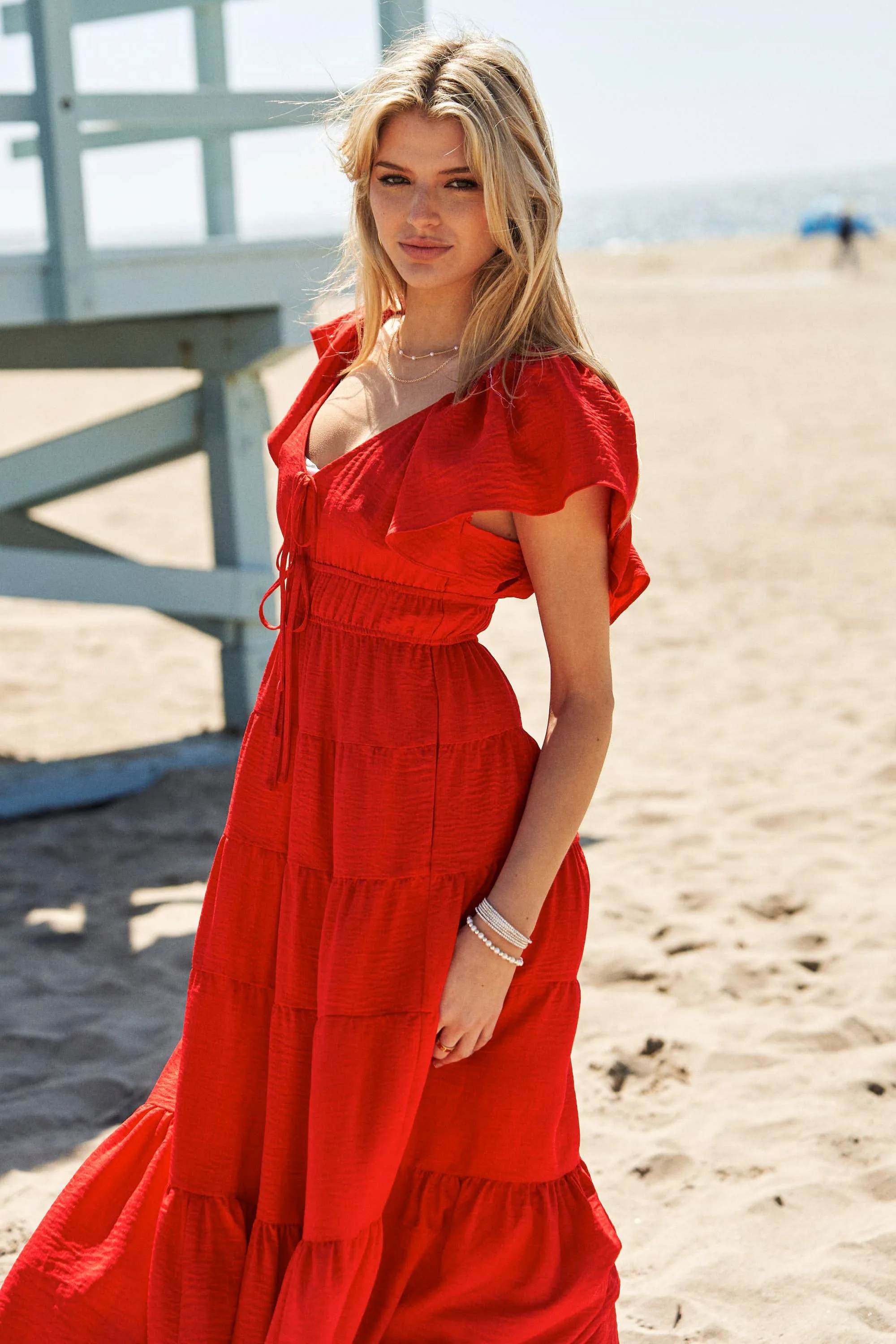 Red Bow Detail Maxi Dress
