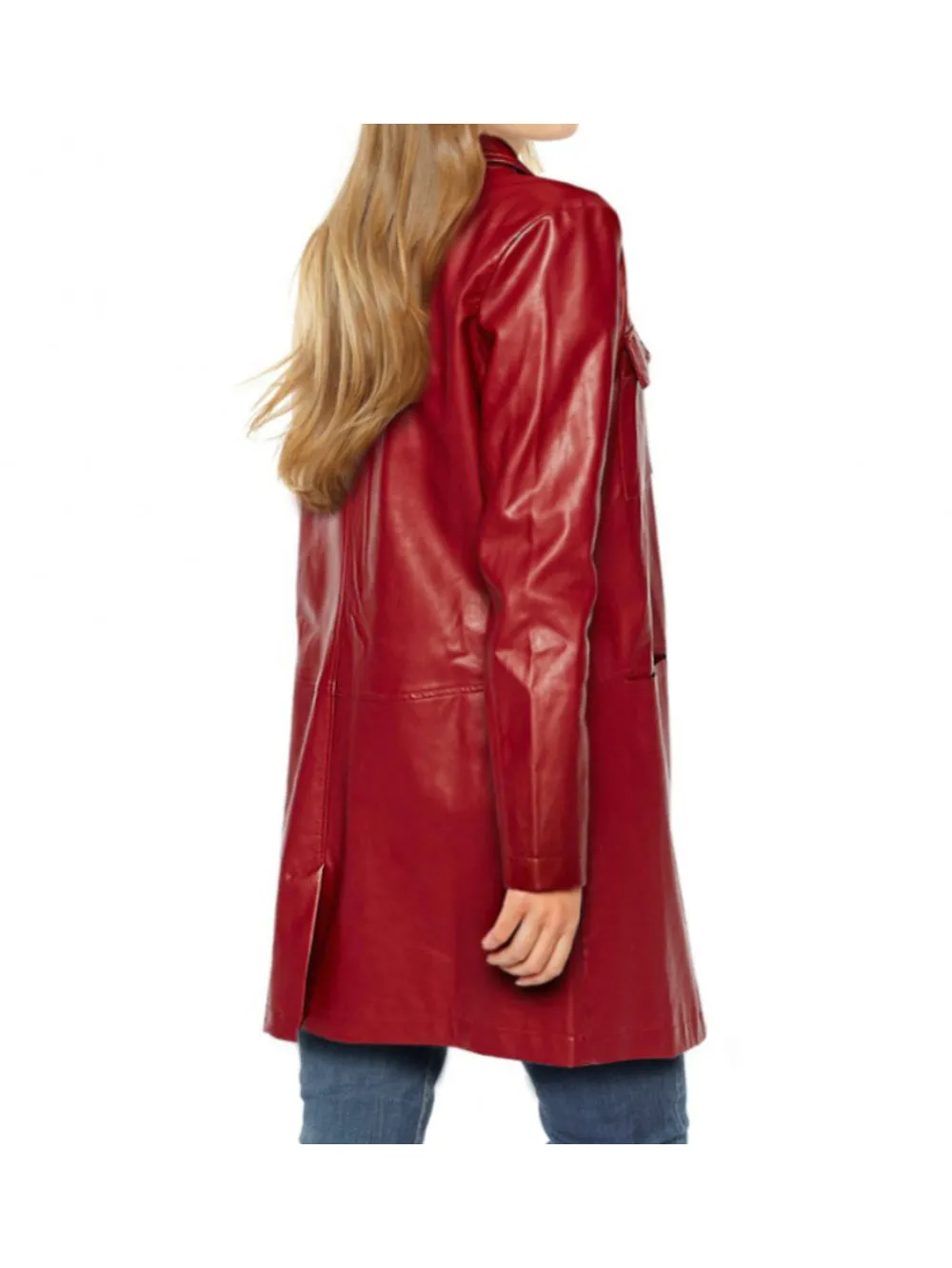 Red Lambskin Buttoned Leather Coat for Women