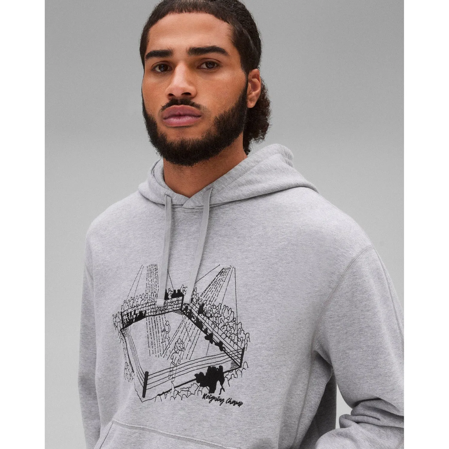 Reigning Champ Men Midweight Terry Lines Hoodie Heather Grey Black RC-3304-HGB