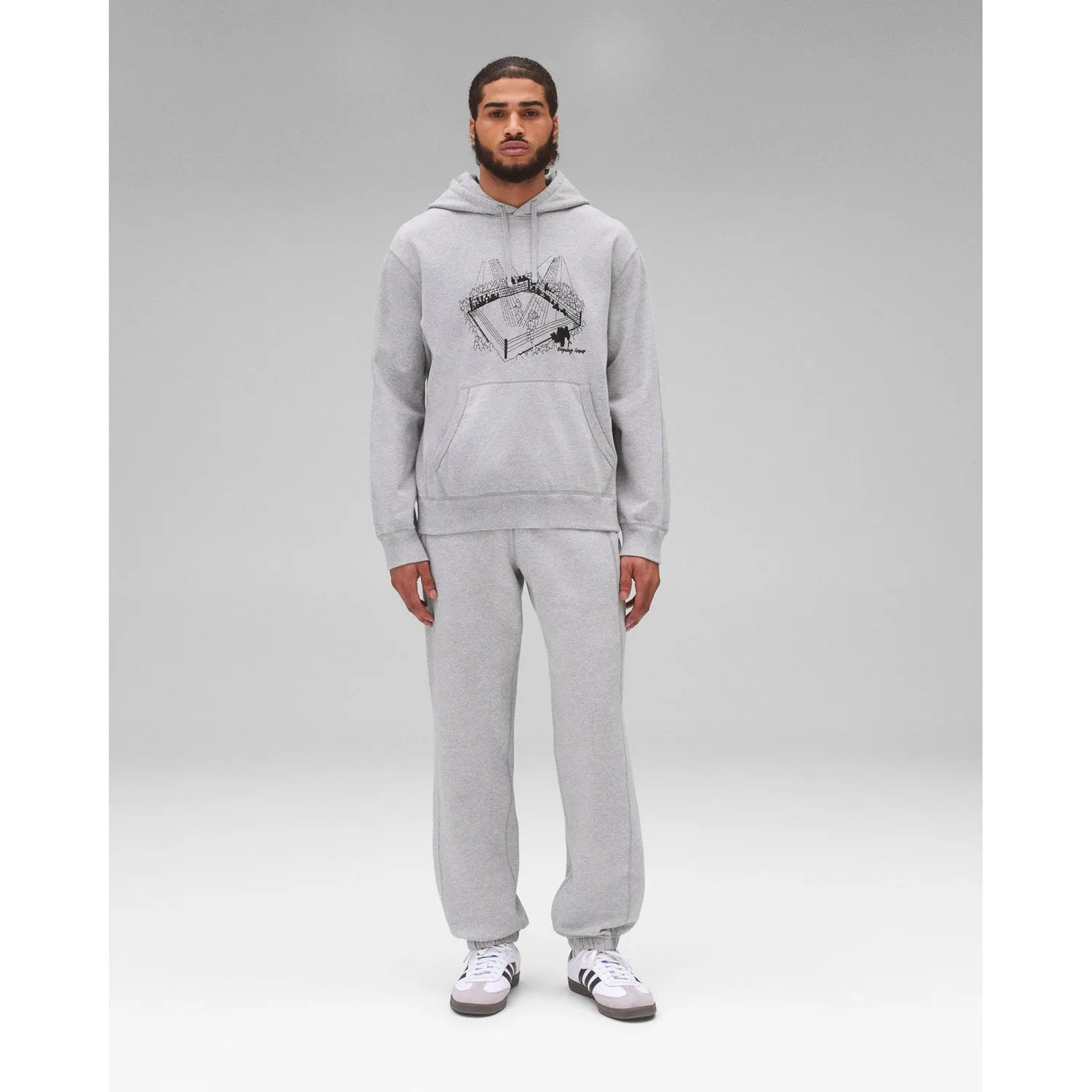 Reigning Champ Men Midweight Terry Lines Hoodie Heather Grey Black RC-3304-HGB