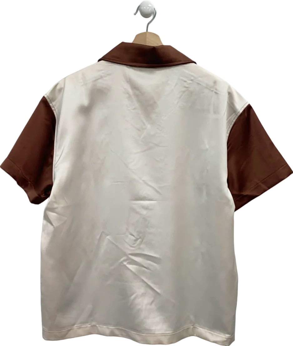 Reiss Brown/Cream Noto SS Satin Colourblock Shirt M
