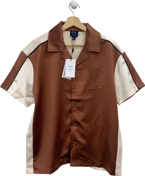 Reiss Brown/Cream Noto SS Satin Colourblock Shirt M