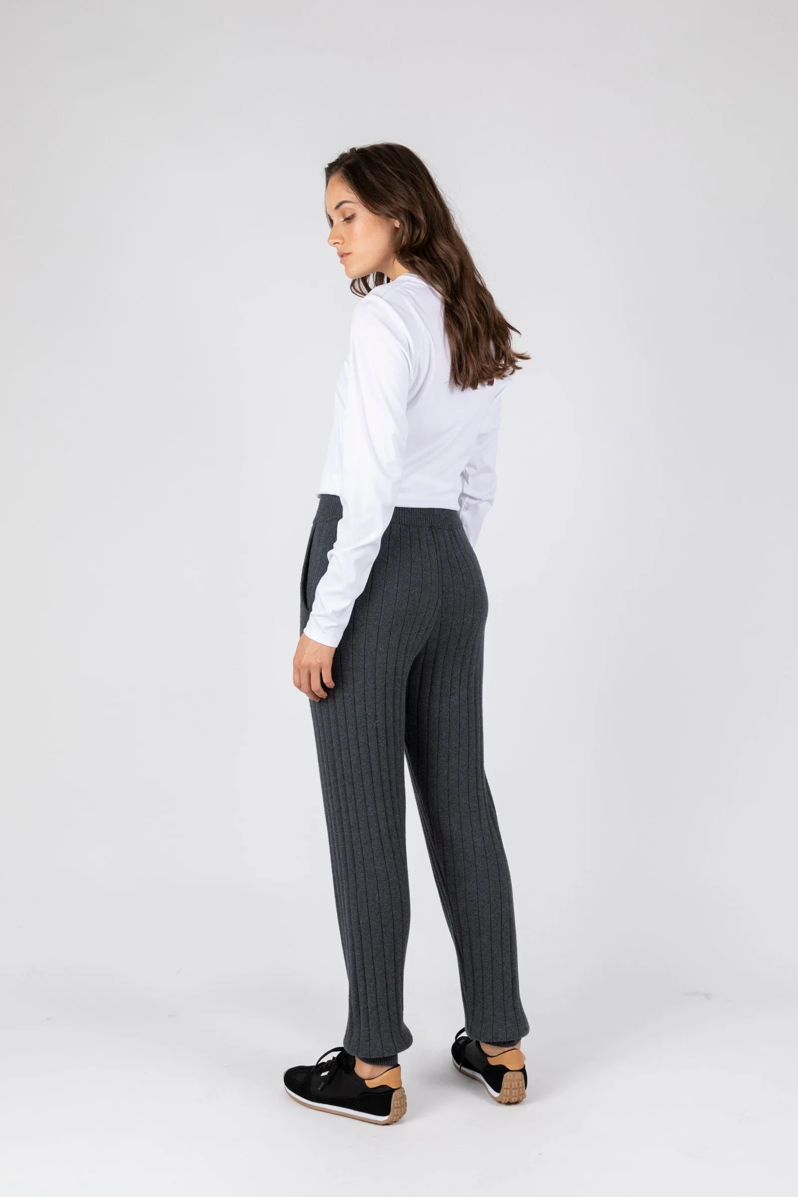 Relax Rib Knit Trackpant - Carbon Marle