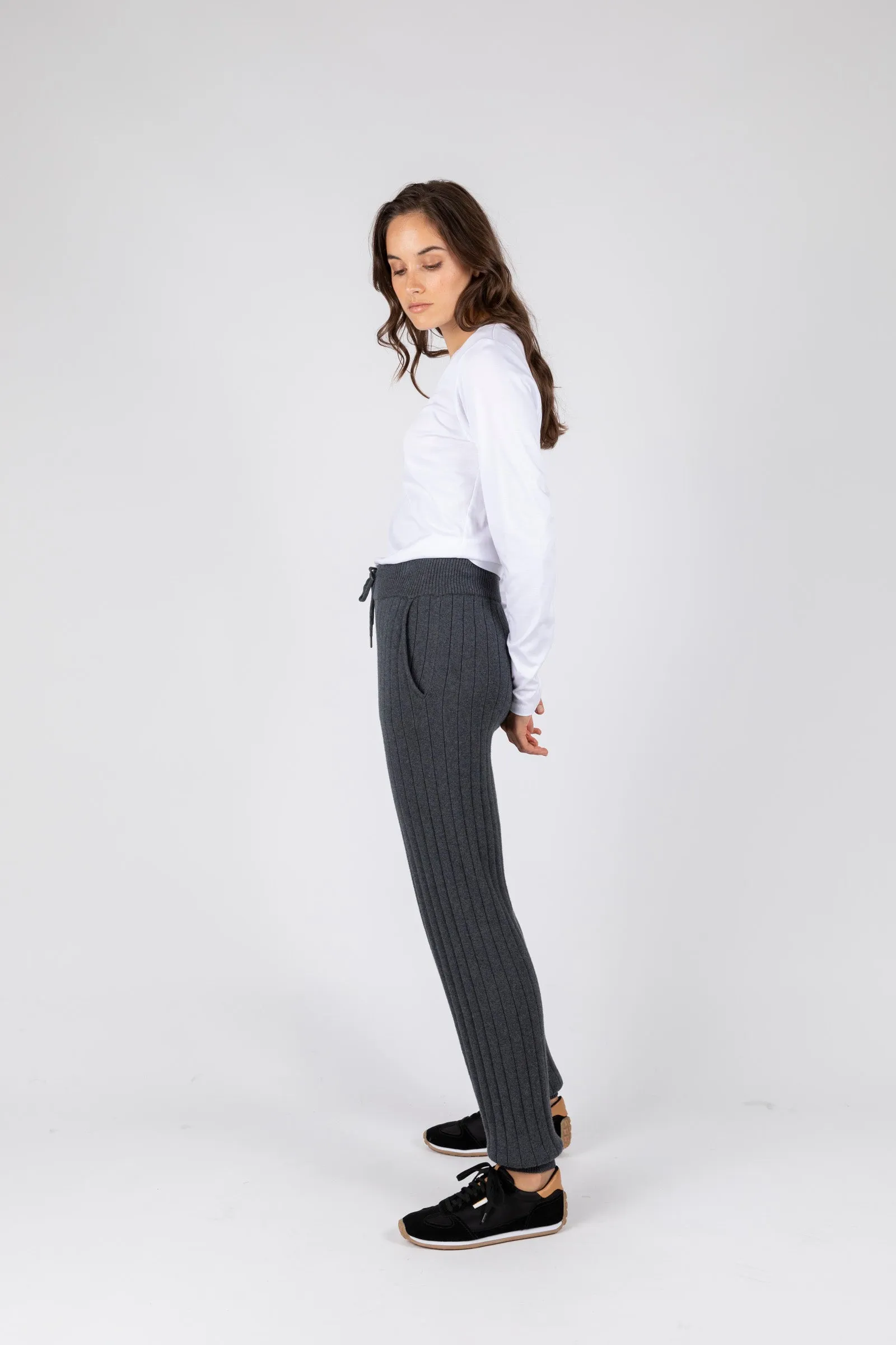 Relax Rib Knit Trackpant - Carbon Marle