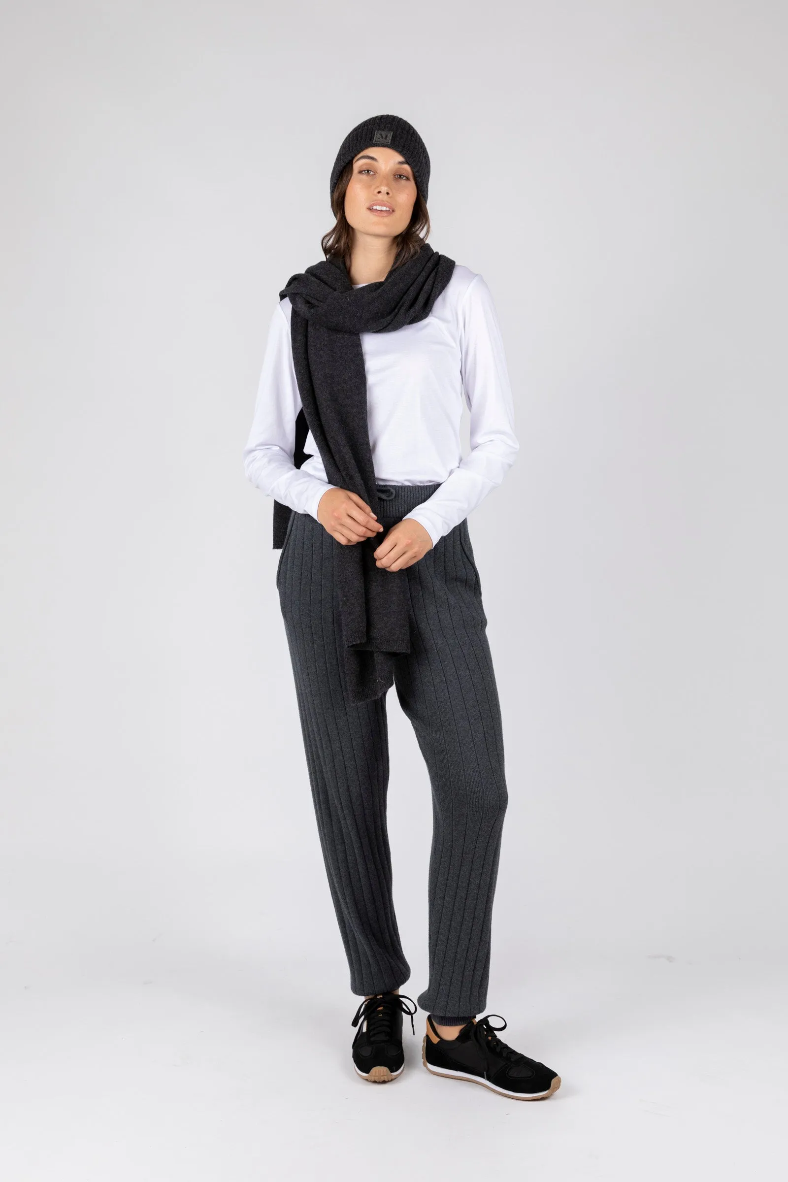 Relax Rib Knit Trackpant - Carbon Marle