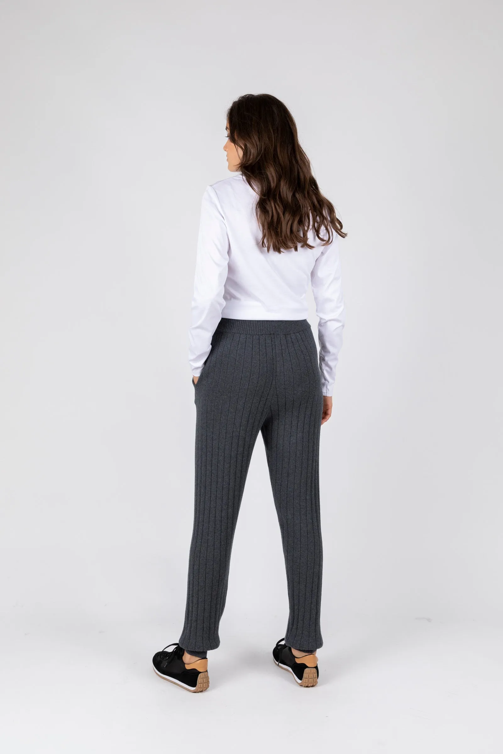 Relax Rib Knit Trackpant - Carbon Marle