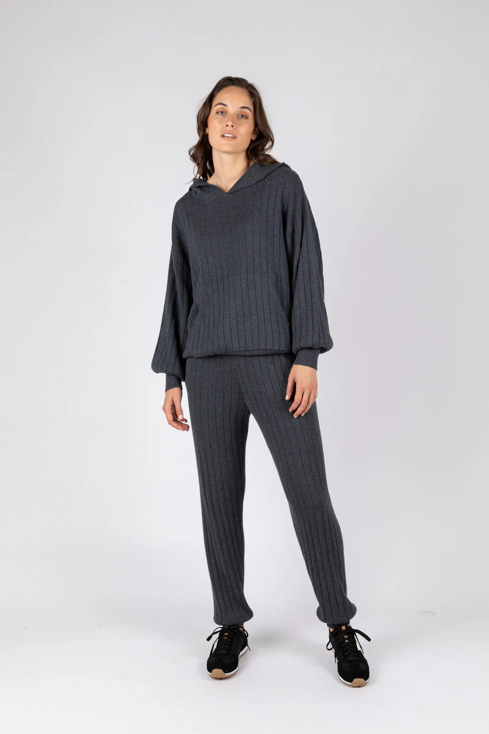 Relax Rib Knit Trackpant - Carbon Marle