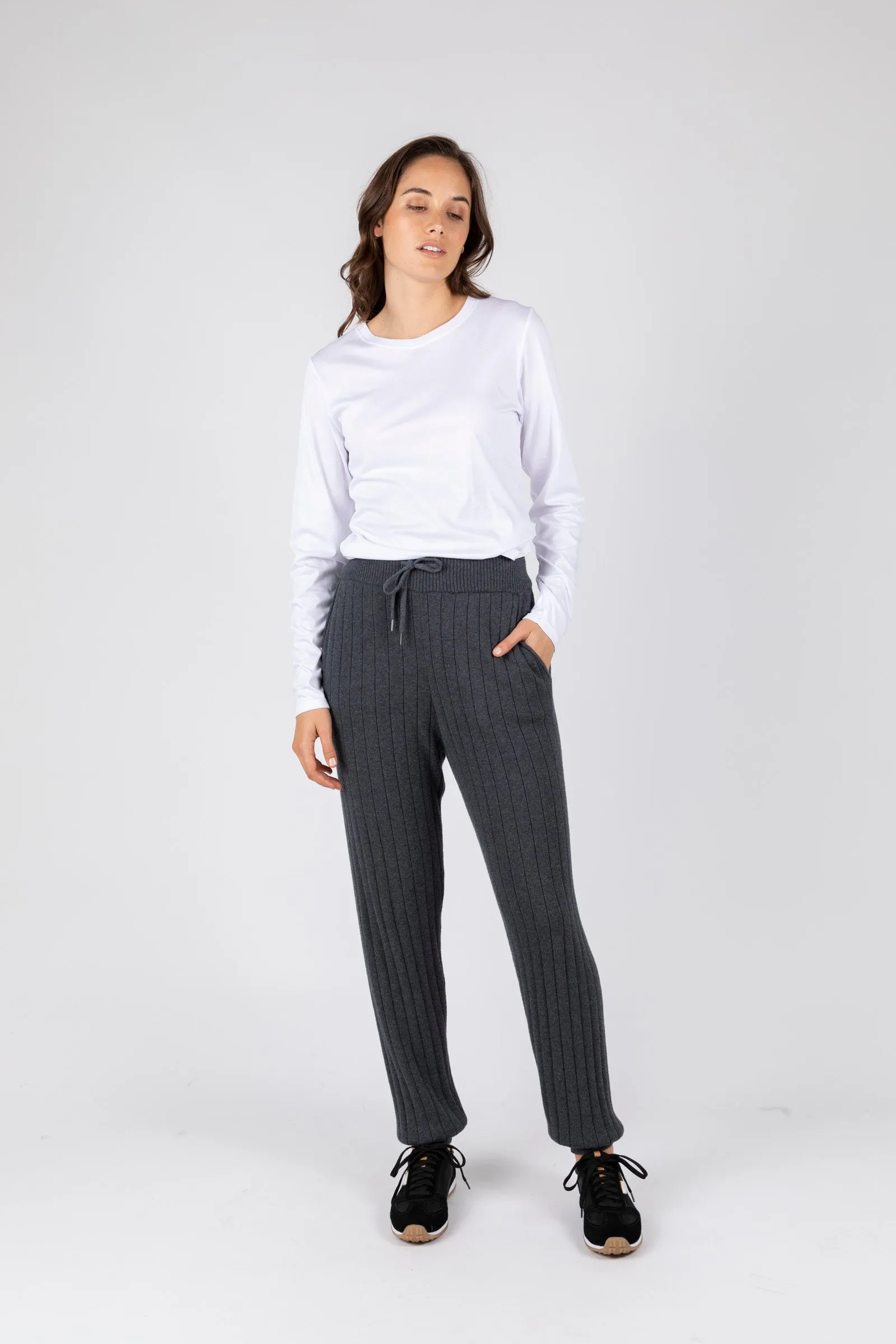 Relax Rib Knit Trackpant - Carbon Marle