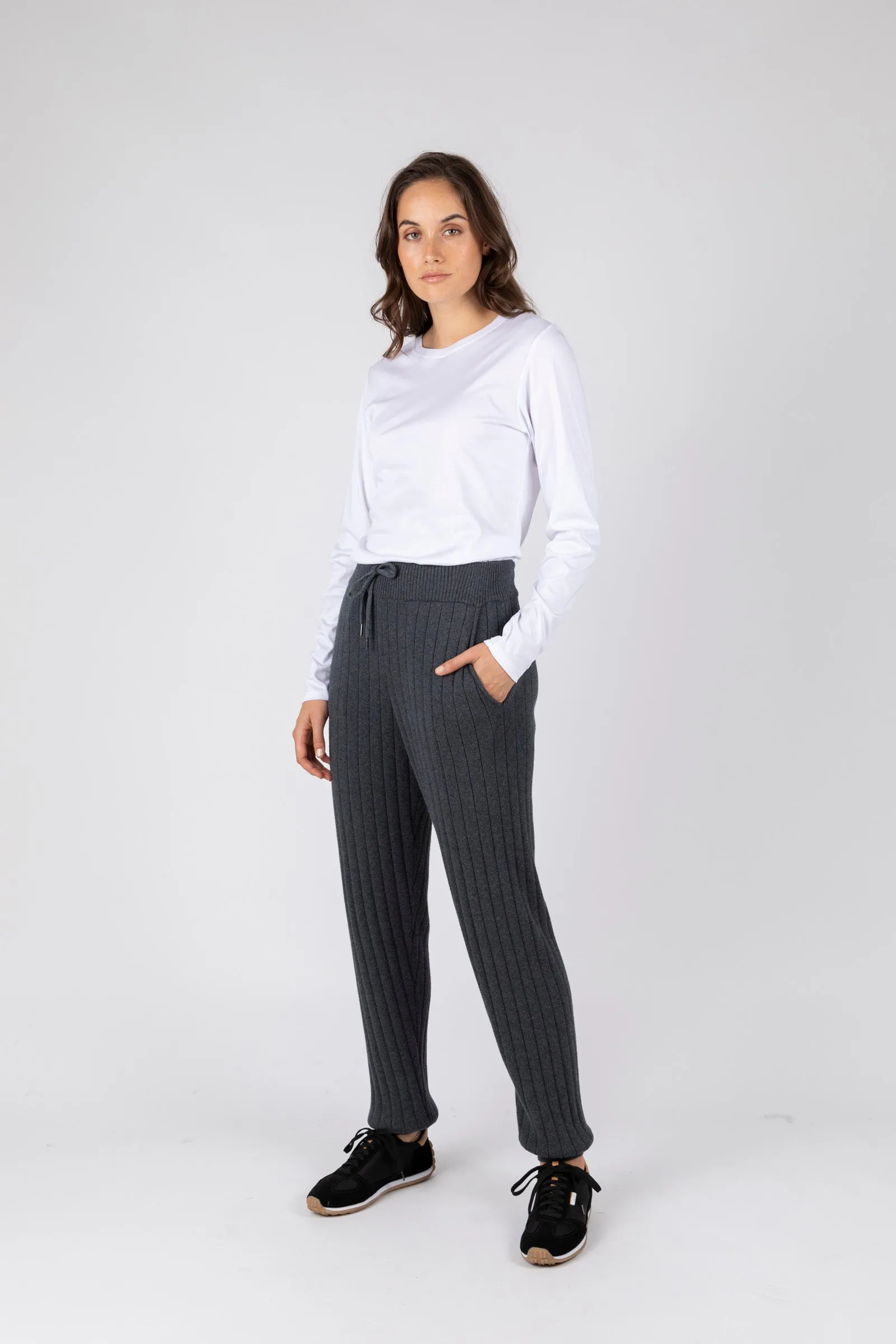 Relax Rib Knit Trackpant - Carbon Marle