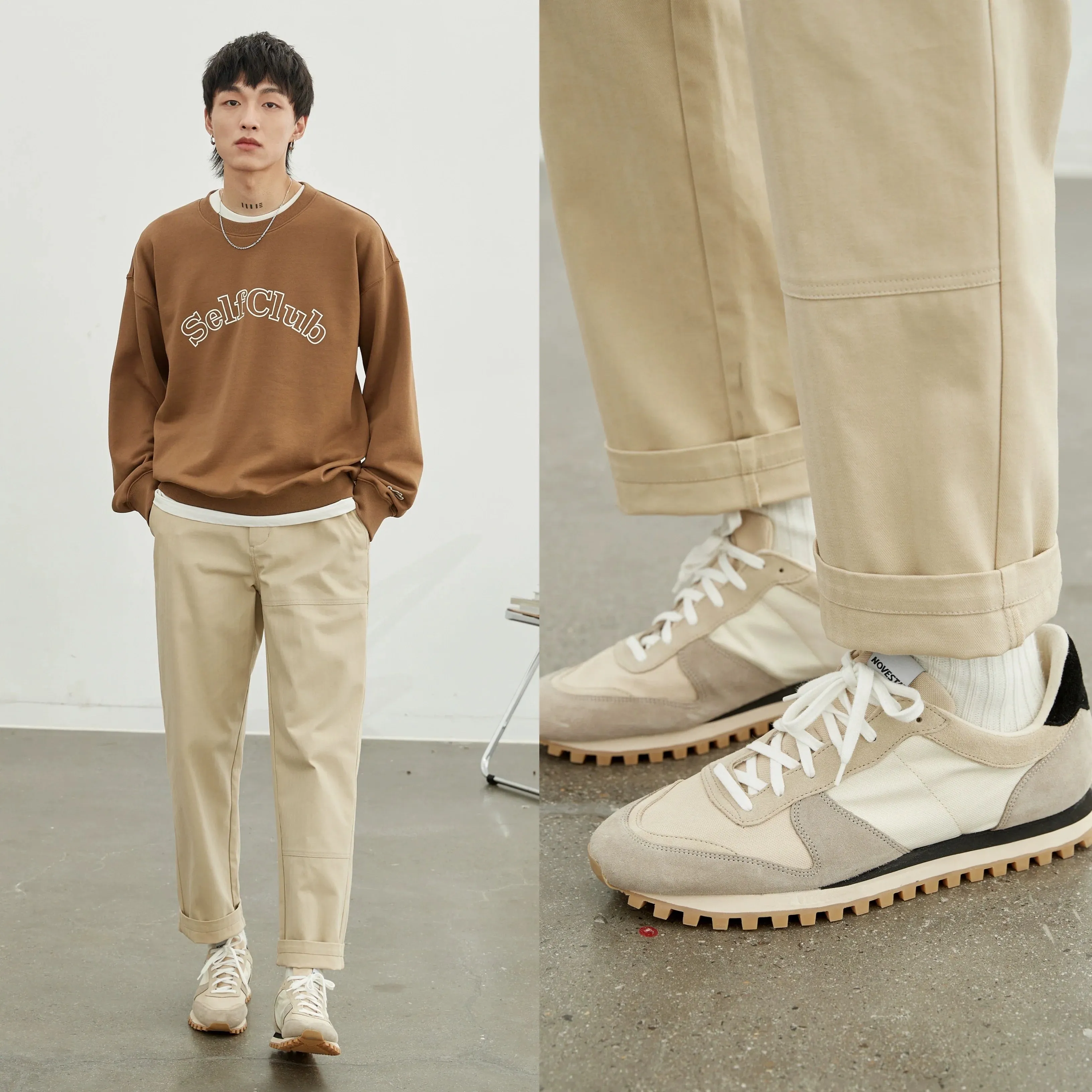 Retro Herringbone Elastic Waist Cargo Pants