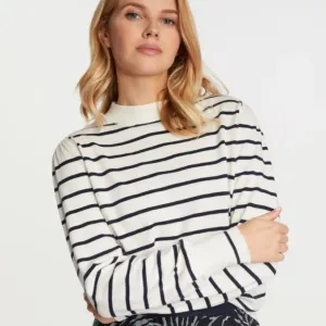 Rich & Royal Mock Neck Stripe Top