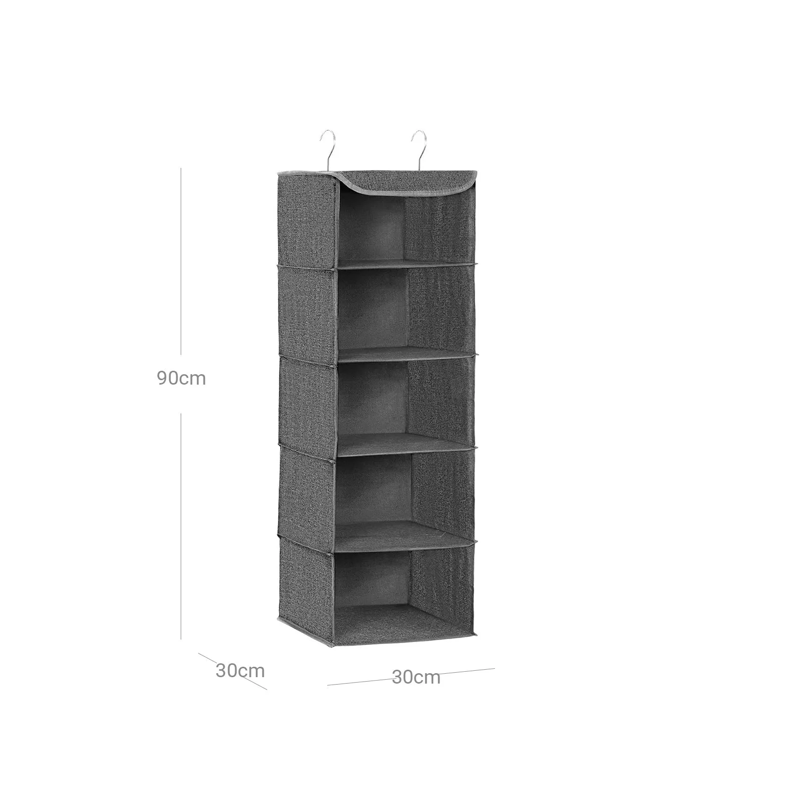 Rootz Hanging Shelf Organizer - Wardrobe Organizer - Closet Organizer - Vertical Space Saving - Bamboo Inserts - Non-Woven Fabric - Gray - 30cm x 30cm x 90cm