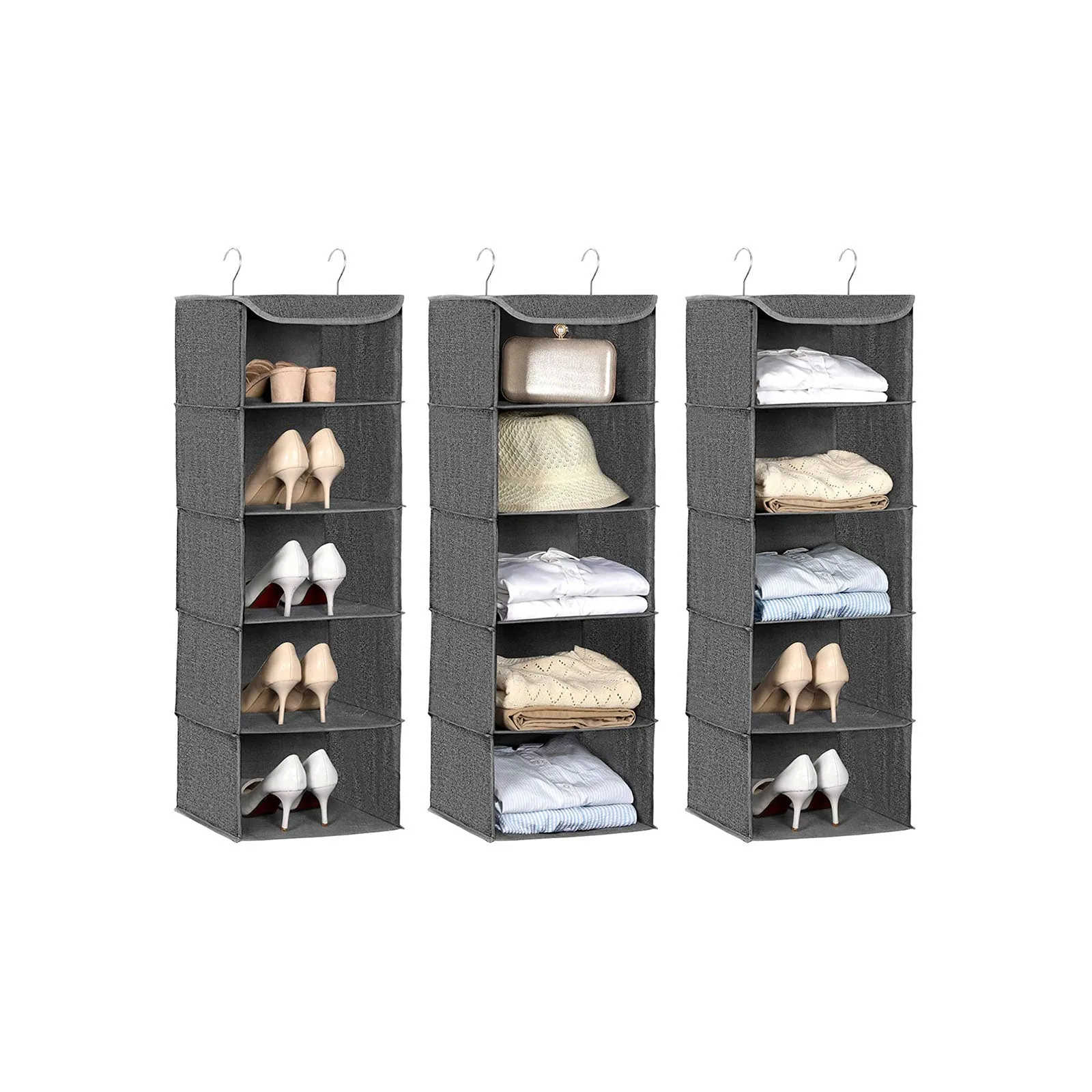 Rootz Hanging Shelf Organizer - Wardrobe Organizer - Closet Organizer - Vertical Space Saving - Bamboo Inserts - Non-Woven Fabric - Gray - 30cm x 30cm x 90cm