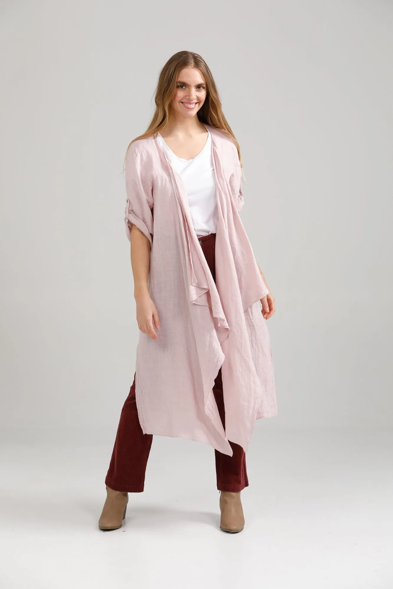 Sabine Linen Duster Coat. Blush