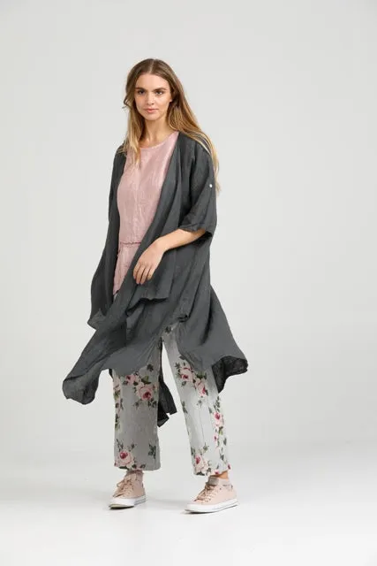 Sabine Linen  Duster Coat. Charcoal.