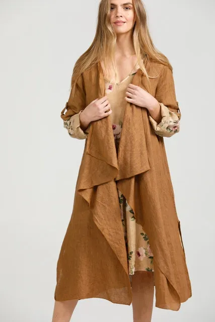 Sabine Linen  Duster coat. Tobacco